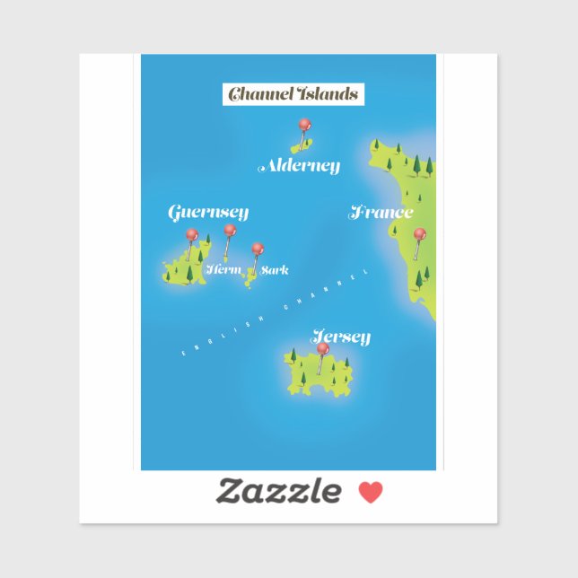 Channel Islands Map poster. Sticker (Sheet)