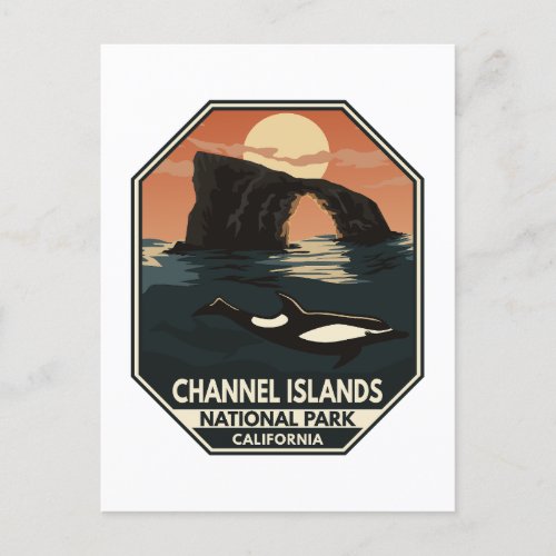 Channel Islands National Park Dolphin Retro Emblem Postcard