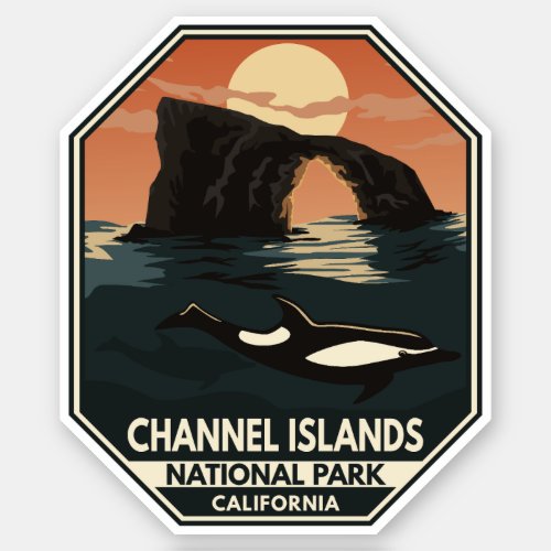 Channel Islands National Park Dolphin Retro Emblem Sticker