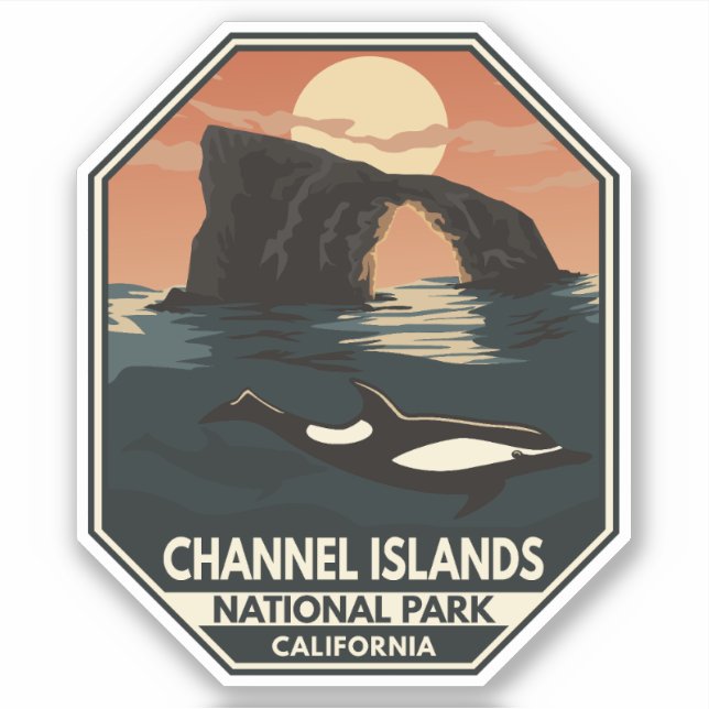 Channel Islands National Park Dolphin Retro Emblem Sticker (Front)