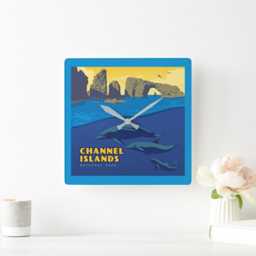 Channel Islands National Park Dolphins Square Wall Clock