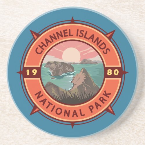 Channel Islands National Park Retro Compass Emblem Coaster
