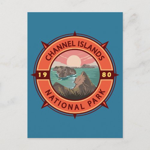 Channel Islands National Park Retro Compass Emblem Postcard