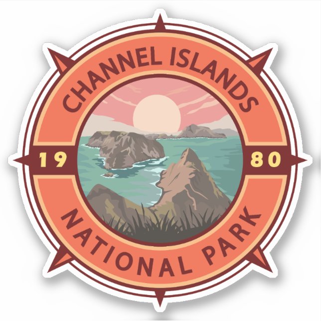 Channel Islands National Park Retro Compass Emblem Sticker (Front)