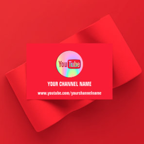 CHANNEL NAME YOU TUBER LOGO QR CODE HOLOGRAPH RED BUSINESS CARD