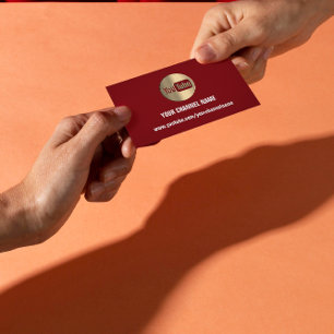 CHANNEL NAME YOU TUBER LOGO QR CODE MAROON GOLD BUSINESS CARD