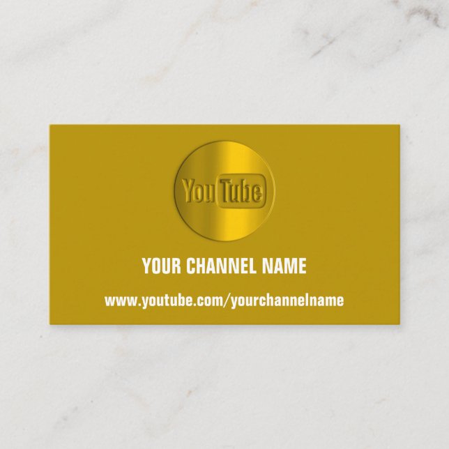CHANNEL NAME YOU TUBER LOGO QR CODE MUSTARD YELLOW BUSINESS CARD (Front)
