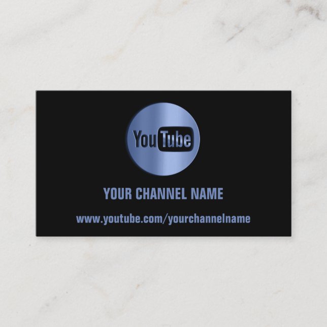 CHANNEL NAME YOUTUBER LOGO QR CODE BLUE BLACK BUSINESS CARD (Front)