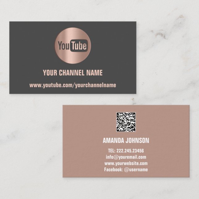 CHANNEL NAME YOUTUBER LOGO QR CODE GRAY BUSINESS CARD (Front/Back)