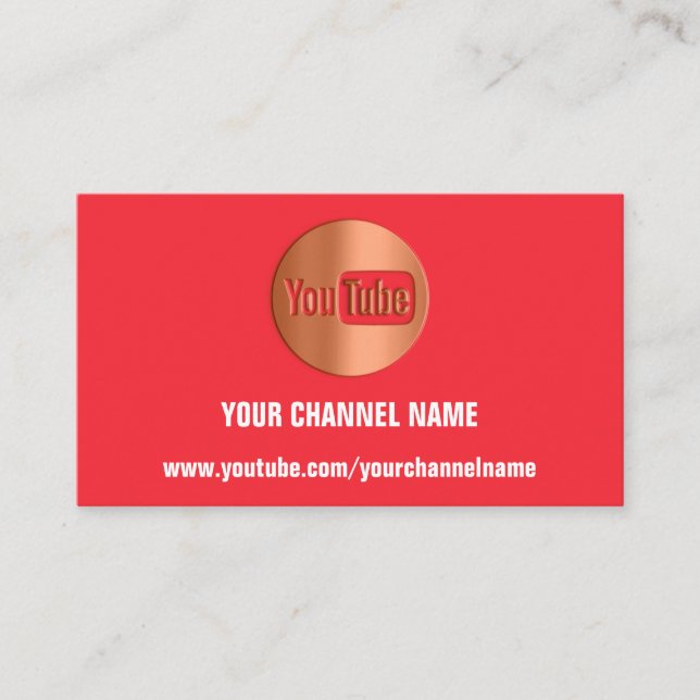 CHANNEL NAME YOUTUBER LOGO QR CODE RED COPPER BUSINESS CARD (Front)