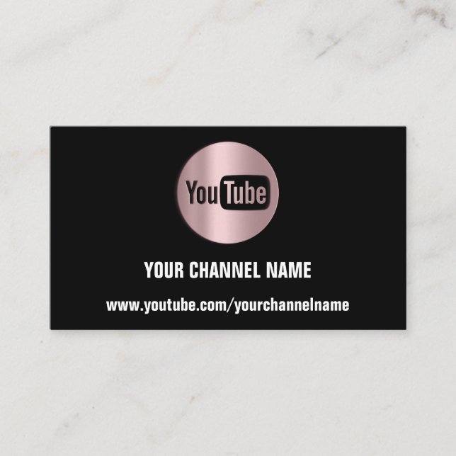 CHANNEL NAME YOUTUBER LOGO QR ROSE BLACK MODERN BUSINESS CARD (Front)
