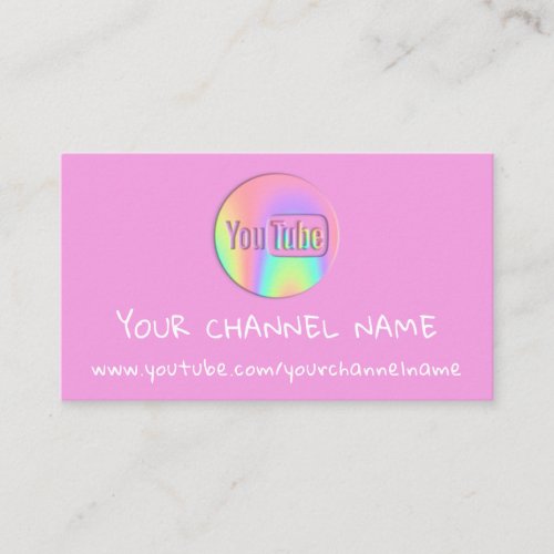 CHANNEL YOUTUBER LOGO QR CODE PINK HOLOGRAPH BUSINESS CARD