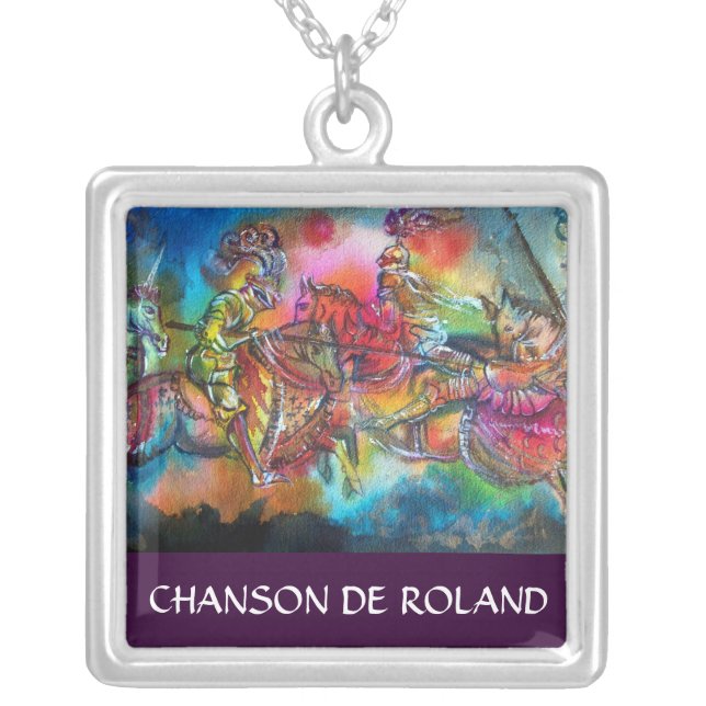 CHANSON DE ROLAND/ COMBAT OF KNIGHTS IN TOURNAMENT SILVER PLATED NECKLACE (Front)