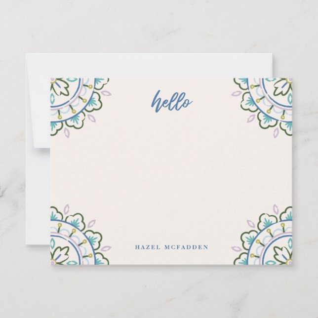 Chantilly Boho Mandala Stationery - Azure Note Card (Front)
