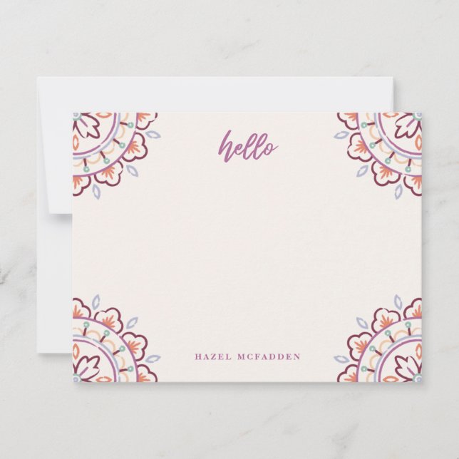 Chantilly Boho Mandala Stationery - Plum Note Card (Front)