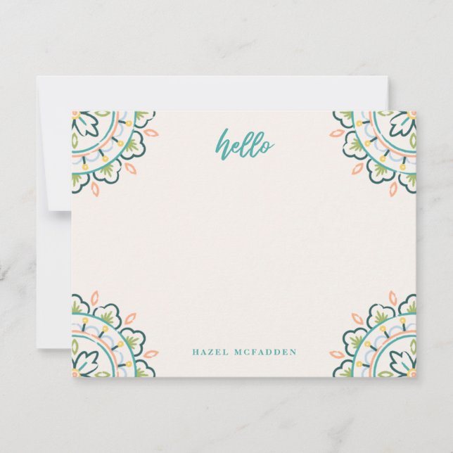 Chantilly Boho Mandala Stationery - Pool Note Card (Front)