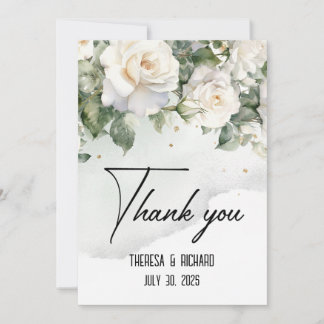 Chantilly Lace Roses Wedding Thank You Flat Card