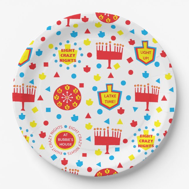 Chanukah 8 Days and Nights Paper Plates (Front)