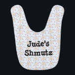 Chanukah Baby Bib "Shmutz"<br><div class="desc">Hanukkah gift. Baby Bib. "Shmutz" is Yiddish for a little bit of dirt :) Babies do that sometimes... yeah, they do! Personalize with your favorite font color, size, style and wording! Style: Baby Bib From their delectably chubby cheeks to their tasty little toes, babies are cute enough to eat. But...</div>