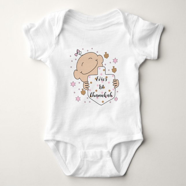Chanukah Baby Pink Baby Bodysuit (Front)