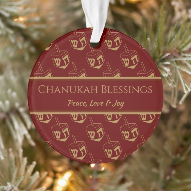 CHANUKAH BLESSINGS Customized Dreidel Burgundy Ornament (Tree)