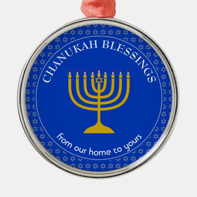 CHANUKAH BLESSINGS | Menorah | Hanukkah Metal Ornament (Front)