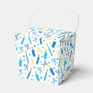 Chanukah Candles Burning White Blue Gold Favor Boxes