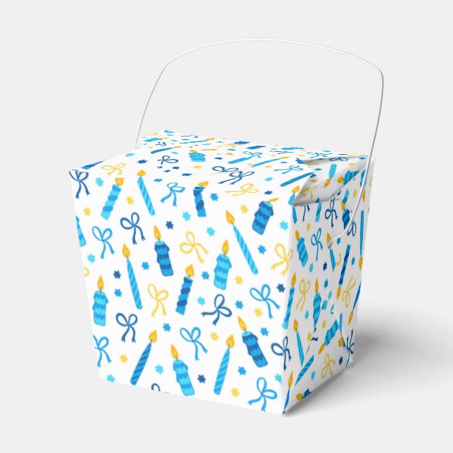 Chanukah Candles Burning White Blue Gold Favor Boxes (Front Side)