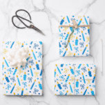 Chanukah Candles Burning White Blue Gold Wrapping Paper Sheets<br><div class="desc">Add some holiday color and sparkle with this fun Chanukah wrapping paper design. Appropriate for children or adults, corporate or family gift wrap needs. There are coordinating gift bags, tissue paper, and ribbon for a complete Chanukah look, or you can mix and match with our other Chanukah wrapping paper patterns....</div>