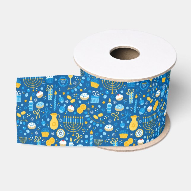 Chanukah Celebrating Gelt Jewish Stars Snowflakes Grosgrain Ribbon (Spool)