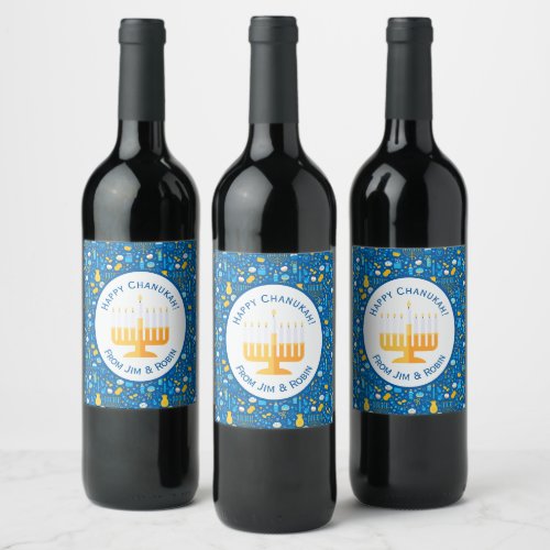 Chanukah Celebrating Gelt Jewish Stars Snowflakes Wine Label