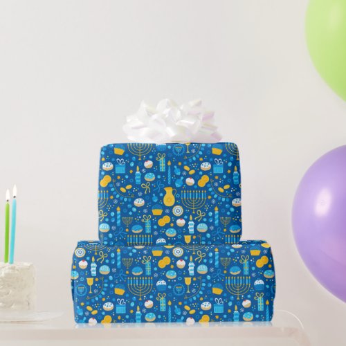 Chanukah Celebrating Gelt Jewish Stars Snowflakes Wrapping Paper