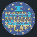 Chanukah "Dreidel Play/Gold,Blue" Stickers Round<br><div class="desc">Chanukah/Hanukkah "I Have a Little Dreidel Now Dreidel I Shall Play/Gold, Blue" Stickers Round. Have fun using these stickers as cake toppers, favor bag closures, or whatever rocks your festivities! The background can be changed by choosing from a large selection of colors. Thanks for stopping and shopping by! Your business...</div>