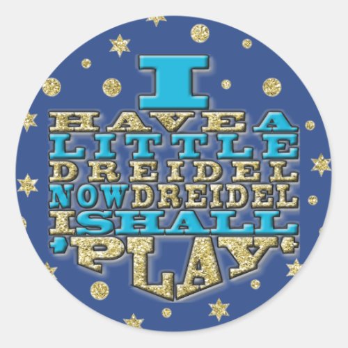 Chanukah Dreidel PlayGoldBlue Stickers Round