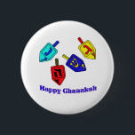 Chanukah Dreidels Button<br><div class="desc">A Happy Chanukah gift featuring 4 dreidels with Hebrew letters which represent A Great Miracle Happened There!</div>