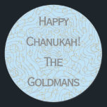 Chanukah "Dreidels/Stars/Blue" Stickers Round<br><div class="desc">Chanukah/Hanukkah "Dreidels and Stars/Blue" Stickers Round. Silver and Gold "Dreidels and Stars" Have fun using these stickers as cake toppers, gift tags, favor bag closures, or whatever rocks your festivities! Personalize by deleting "Happy Chanukah The Goldmans" and adding your own words, using your favorite font style, size, and color. The...</div>