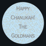 Chanukah "Dreidels/Stars/Blue" Stickers Round<br><div class="desc">Chanukah/Hanukkah "Dreidels and Stars/Blue" Stickers Round. Silver and Gold "Dreidels and Stars" Have fun using these stickers as cake toppers, gift tags, favor bag closures, or whatever rocks your festivities! Personalize by deleting "Happy Chanukah The Goldmans" and adding your own words, using your favorite font style, size, and color. The...</div>