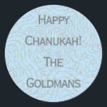 Chanukah "Dreidels/Stars/Blue" Stickers Round<br><div class="desc">Chanukah/Hanukkah "Dreidels and Stars/Blue" Stickers Round. Silver and Gold "Dreidels and Stars" Have fun using these stickers as cake toppers, gift tags, favor bag closures, or whatever rocks your festivities! Personalize by deleting "Happy Chanukah The Goldmans" and adding your own words, using your favorite font style, size, and color. The...</div>