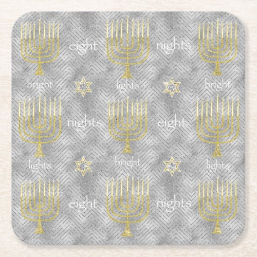 Chanukah Elegant Menorahs Square Paper Coaster