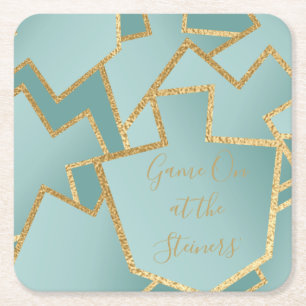 Chanukah Game On Dreidels Turquois Square Paper Coaster