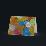 Chanukah Gelt Holiday Card<br><div class="desc">"Jewish Expressions, " offers a shopping experience as you will not find anywhere else. Welcome to our store. Tell your friends about us and send them our link: http://www.zazzle.com/YehudisL?rf=238549869542096443*</div>