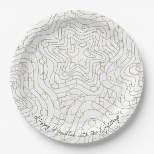 Chanukah Gold Silver Stars & Dreidels Paper Plates