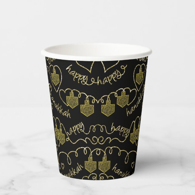 Chanukah Golden Dreidels 8 oz. Paper Cups (Front)