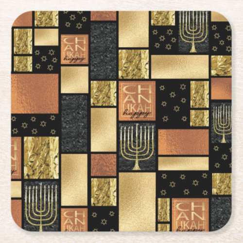 Chanukah Golden Montage Square Paper Coaster