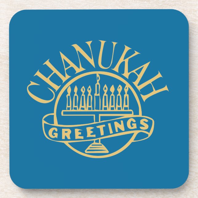 Chanukah Greetings Menorah Coaster (Front)
