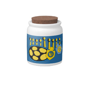 Chanukah Hanukiah Latkes Dreidels Candy Jar