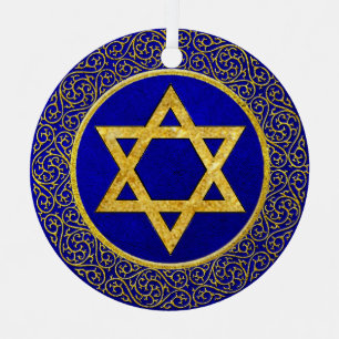 Chanukah Hanukkah חֲנֻכָּה Blue and Gold Metal Ornament