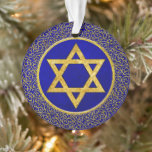 Chanukah Hanukkah חֲנֻכָּה Blue and Gold Ornament<br><div class="desc">Chanukah Hanukkah חֲנֻכָּה Blue and Gold
Filigree border</div>