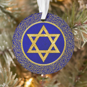 Chanukah Hanukkah חֲנֻכָּה Blue and Gold Ornament