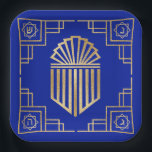 Chanukah/Hanukkah Art Deco Gold Blue Dreidels Paper Plates<br><div class="desc">Hanukkah/Chanukah, Art Deco Dreidel design. This gold, fancy, shmancy dreidel design can be personalized by changing out background color, and adding text anywhere on plate using your favorite font color, size, and style. Thanks for stopping and shopping by. Much appreciated! Happy Chanukah/Hanukkah! Size and Style: 9" Square Paper Plate Throw...</div>